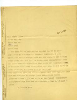 J.G. Taylor Spink Telegram to Ted Williams Regarding Missed Meeting with President Eisenhower
