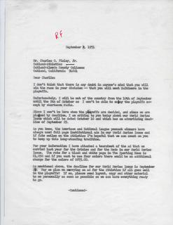 C.C. Johnson Spink Letter to Charles Finley Jr. Seeking Advertising Business