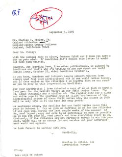 Charles F. Shiels Letter to Charles Finley Jr. Seeking Advertising Business